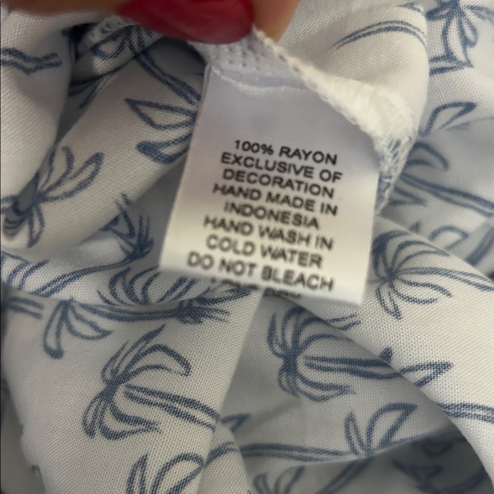 Skemo Palmerita Palm Print Short Sleeve Tie Waist Shirt Midi Dress White/Navy M - Picture 14 of 14